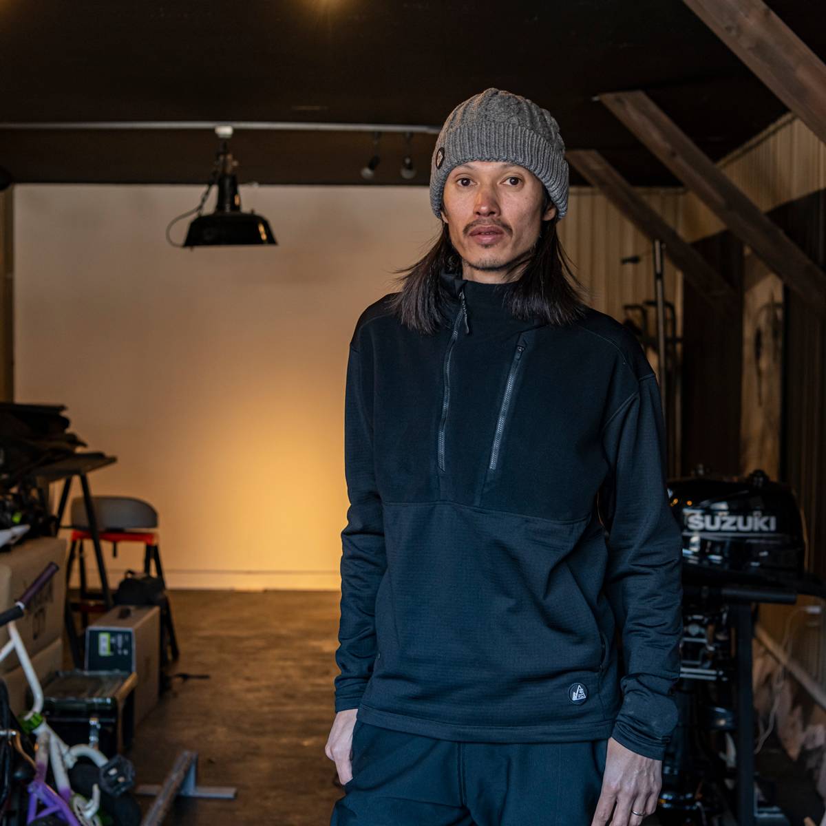 MofM × Snow Peak Hybrid Fleece Pullover (Black) MM4310-SW02 mountainofmoods マウンテンオブムーズ スノーピーク コラボ フリース プルオーバー 異素材 防寒 メンズ 送料無料