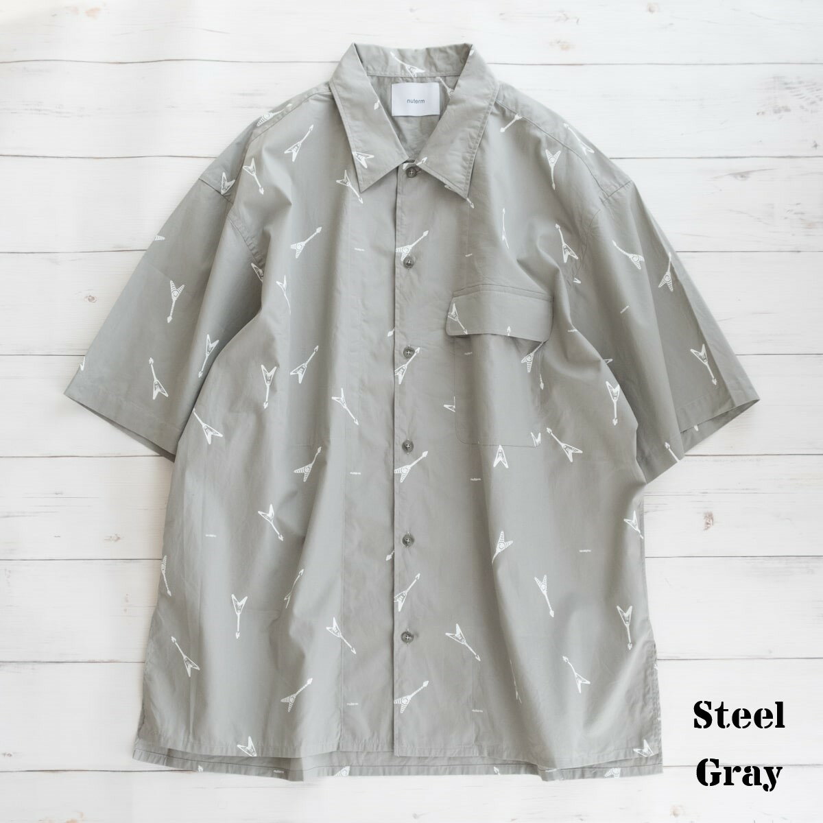 【SALE 30 OFF】 nuterm Printed Work Shirts (2色) nut008SH-020S ニューターム プリント ワークシャツ エレキギター ビッグシルエット シャツ 日本製 メンズ 送料無料