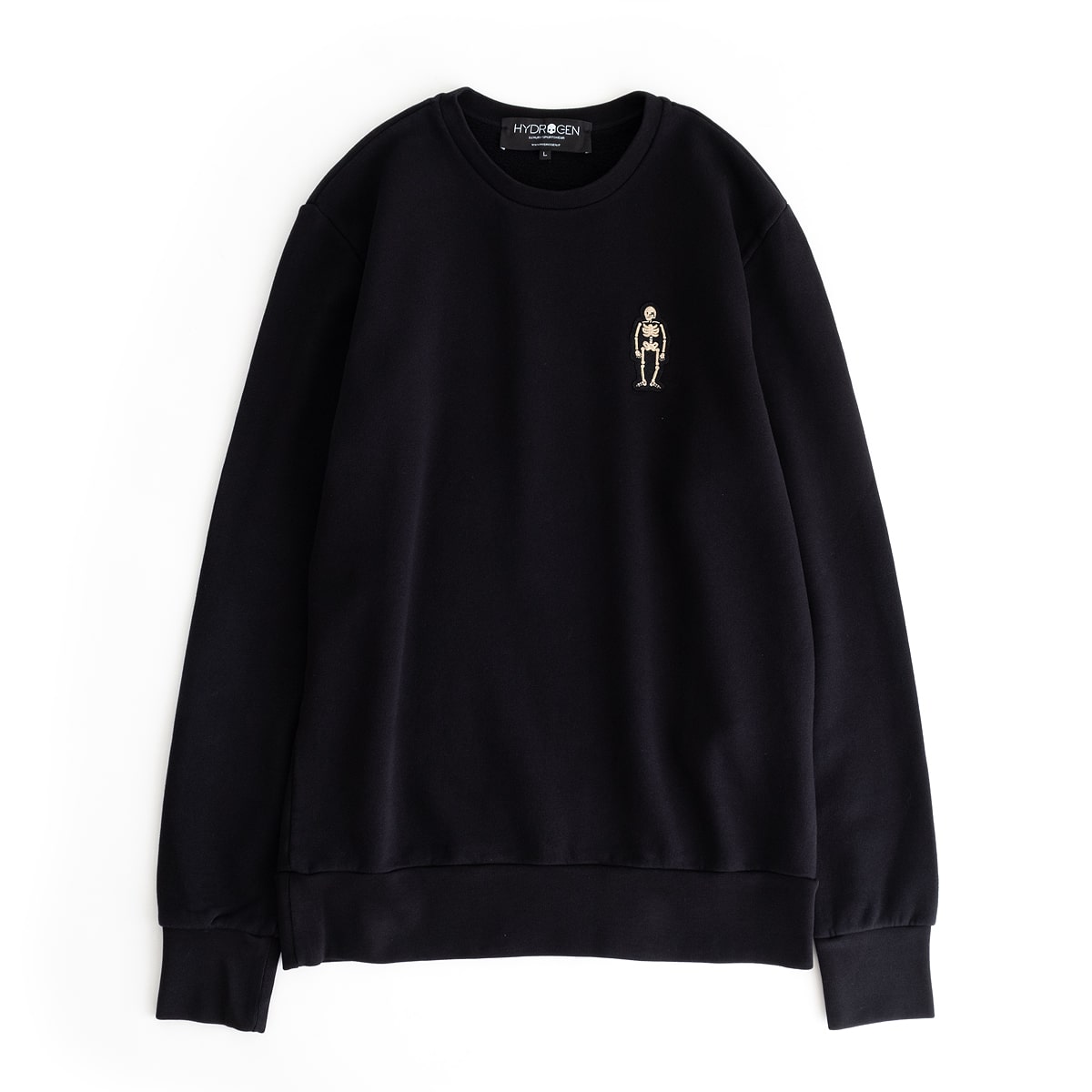 HYDROGEN SKULL CREWNECK SWEATSHIRT (BLACK) 210-32739001 ハイドロゲン スカル クルーネック スウェット 骸骨 ワッペン フェルト 裏フリース イタリア メンズ 送料無料