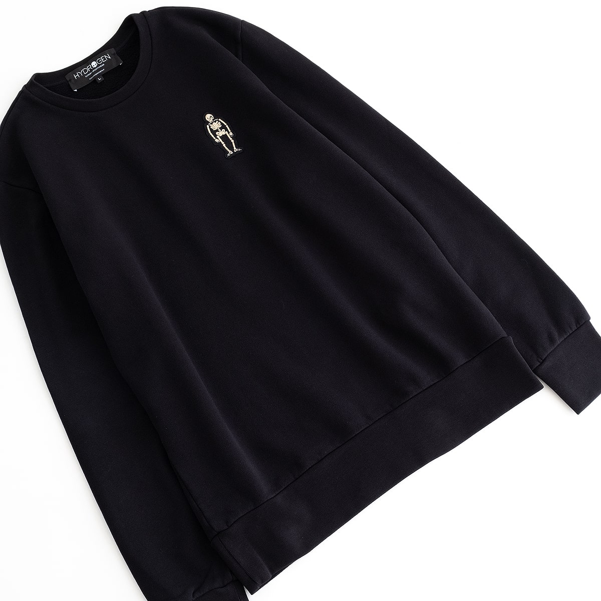 HYDROGEN SKULL CREWNECK SWEATSHIRT (BLACK) 210-32739001 ハイドロゲン スカル クルーネック スウェット 骸骨 ワッペン フェルト 裏フリース イタリア メンズ 送料無料