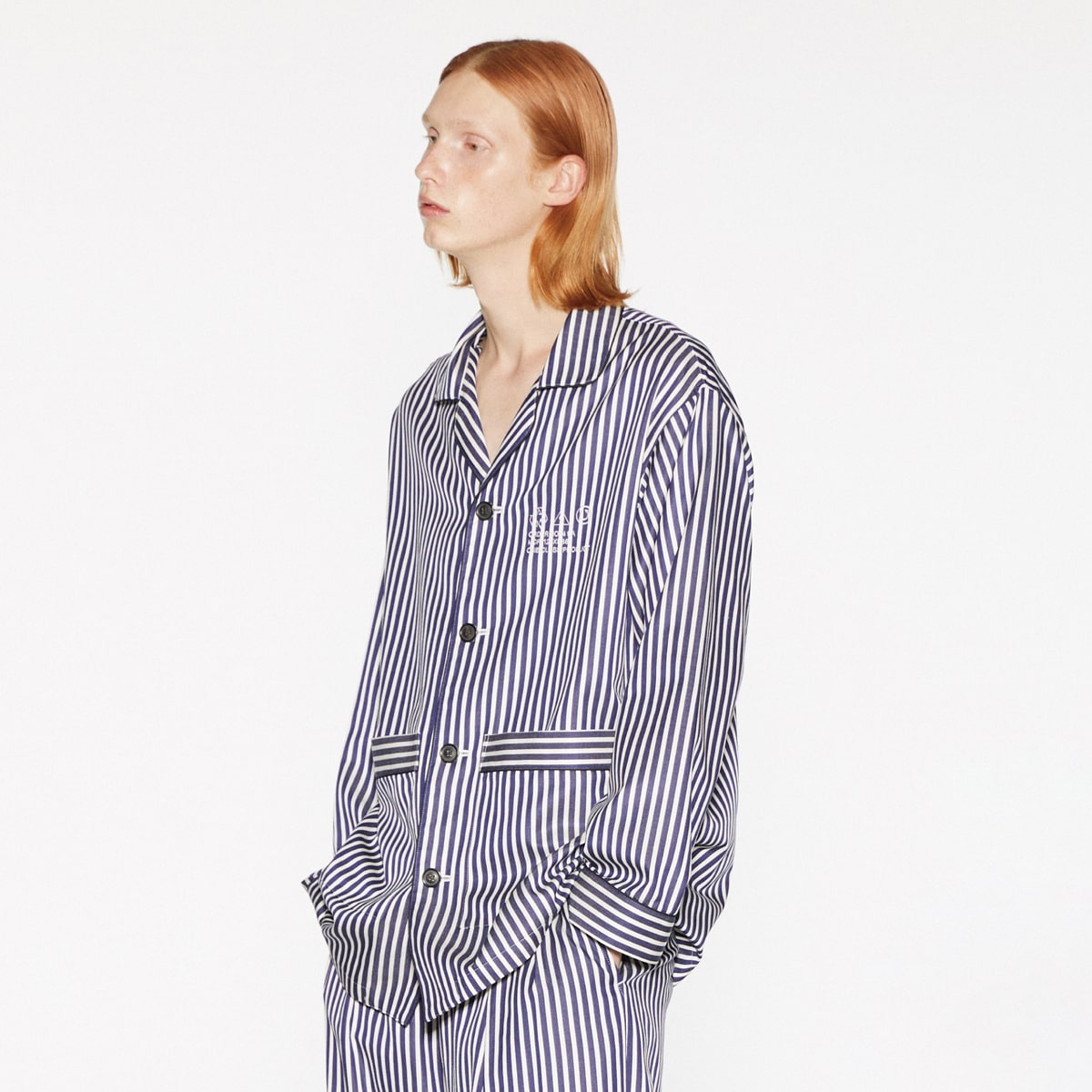 【SALE 30 OFF】 SHAREEF STRIPE PAJAMAS SHIRTS (2色) 21313019 シャリーフ パジャマシャツ パジャマ シャツ ストライプ 刺繍 パイピング セットアップ 日本製 メンズ 送料無料