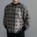 【SALE 30 OFF】 Iroquois 7G TUCK-KNITTING CHECK KNIT (2色) 279100 イロコイ チェック ニット 多色糸 絣糸 絣染め 立体的 ビッグシルエット セーター 日本製 メンズ 送料無料