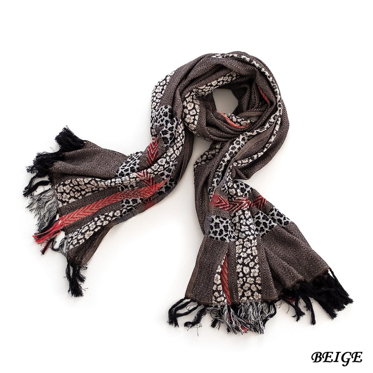 Iroquois HERRINGBONE JQ STOLE (2色 BEIGE/BLACK) 880202 イロコイ 限定商品 ヘリンボーン ジャガード ストール レオパード 大判ストール マフラー 雑貨 インド メンズ 送料無料