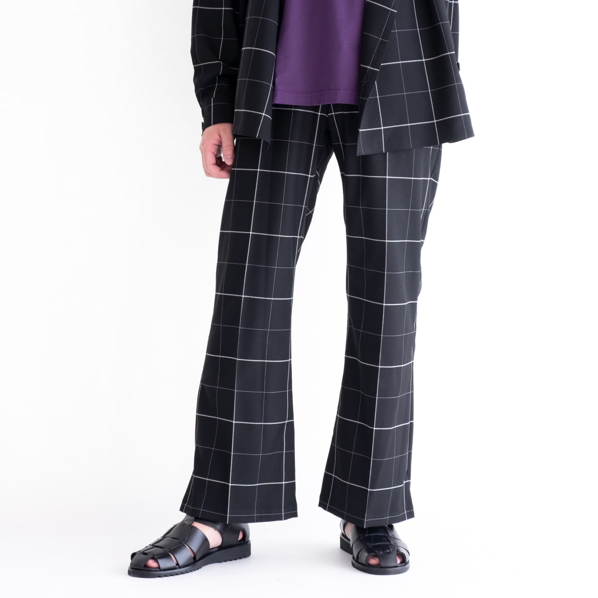 【SALE 30%OFF】 Iroquois T/R WINDOWPANE FLARE PT (BLACK) 479114 イロコイ ウインドウペン フレアパンツ フレア パンツ セットアップ チェック 日本製 メンズ 送料無料