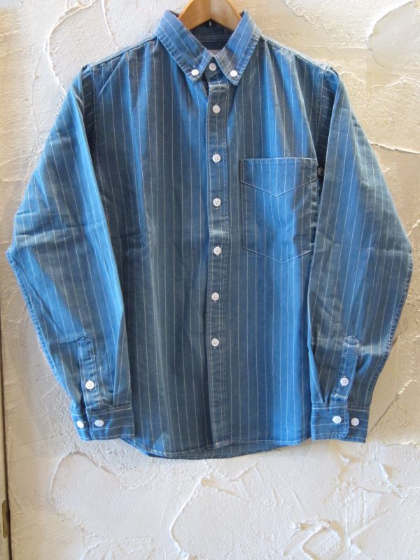 ★送料無料★INTERFACE　インターフェイス/STRIPE DENIM B.D SH INDxWHT
