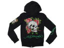 【新品】Ed Hardy/エドハーディー ラインストーン・プリント入り ジップアップパーカー 黒 Made in U.S.A【サイズ:KID'S M】【古着屋mellow楽天市場店】
