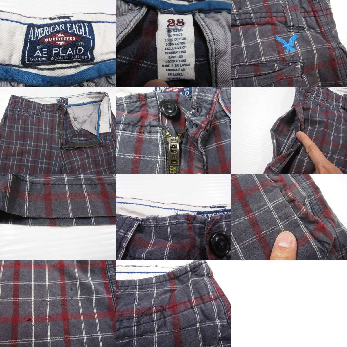 【中古】 AMERICAN EAGLE/アメリカンイーグル USED加工 チェック柄 ショートパンツ チャコールグレー×エンジ×白 【W30】【ショーツ】【膝丈】【アメブラ】【アウトドアスタイル/OUTDOOR】【野外フェス】【古着屋mellow楽天市場店】
