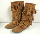 ★10%オフ クーポン 4/30 14時まで★Minnetonka SUEDE FRINGE 3LAYER MOCCASIN BOOTS / ミネトンカ 三段フリンジ スエード ブーツ キャメル