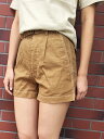 レディース DEAD STOCK LINEN SHORT/デッドストック 後染め ベルトつき リネンショーツ キャメル【サイズ:W26/W28】【古着屋mell...