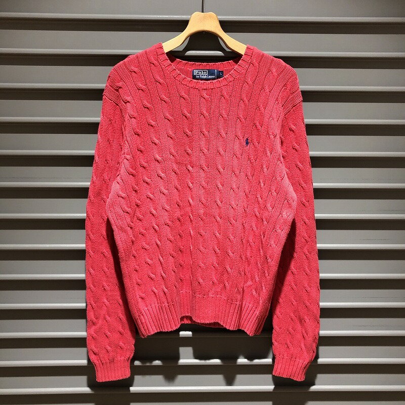 Polo by Ralph Lauren ポロ ラルフローレン クルーネック ケーブルニット コットン セーター プルオーバー ワンポイント刺繍 サイズ:L ラ...