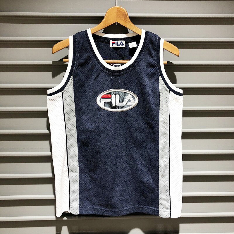 フィラ FILA メッシュタンク ジャージ バスケットボール タンクトップ サイズ:Boy's L ネイビー×ホワイト×グレー【中古】