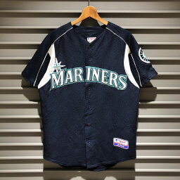 アメリカ製 majestic MLB SEATTLE MARINERS シアトル・マリナーズ ベースボール シャツ 半袖 メジャーリーグ サイズ：メンズ M位 ネイビー Made in U.S.A【中古】