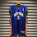 US古着 Reebok リーボック NBA New York Knicks ニューヨーク・ニックス メッシュ バスケタンク ジャージ バスケットボール タンクトップ サイズ：メンズ XL ビッグサイズ ブルー×オレンジ×ブラック #3 MARBURY【中古】