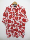 トミー ジーンズ/TOMMY JEANS レーヨン アロハ シャツ 半袖 ハイビスカス・花 総柄 サイズ:L ホワイト×レッド 【古着】 古着 【中古】 中古 ...