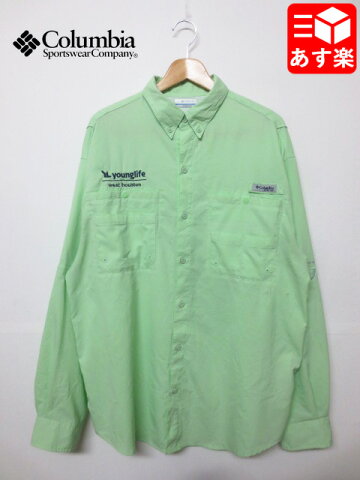 コロンビア/Columbia PFG ボタンダウン シャツ 長袖 刺繍入り サイズ：L ライトグリーン【OMNI-SHADE】【Performance Fishing Gear】【古着】 古着 【中古】 中古 mellow 【あす楽対応】【古着屋mellow楽天市場店】