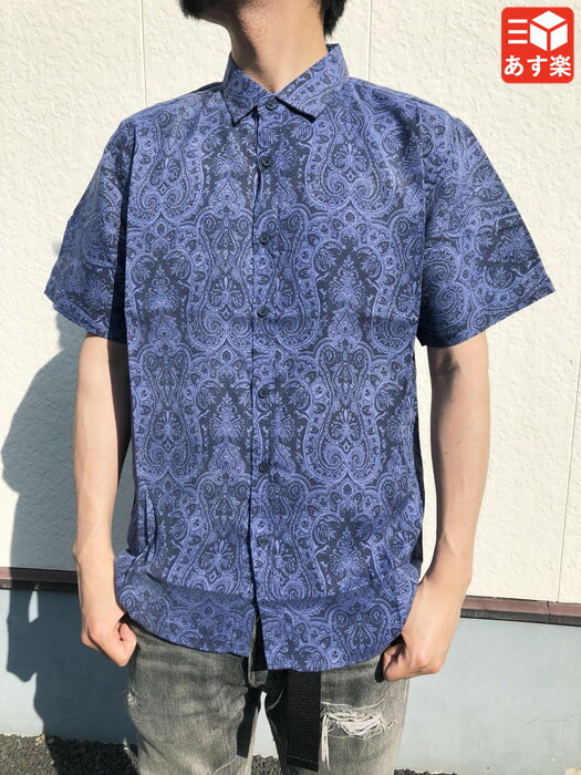 VERDO コットン×ポリ シャツ 半袖 ペイズリー系 総柄 サイズ:S, M, L, XL ネイビー【新品】 新品 mellow 【古着 mellow楽天市場...