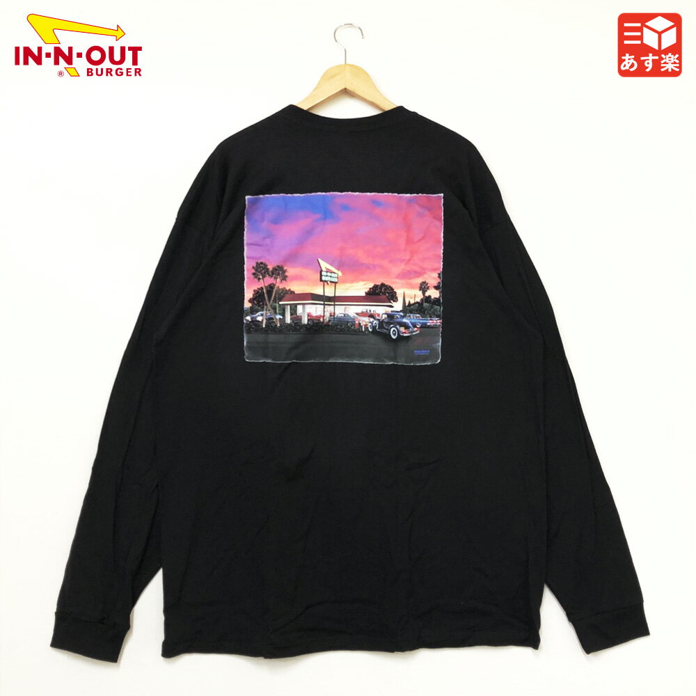 インアンドアウトバーガー IN-N-OUT BURGER CALIFORNIA SUNSET BLACK L/S TEE　インアンドアウトバーガー カリフォルニア サンセット プリント ロンT　長袖 Tシャツ 両面プリント　サイズ：XXL　ブラック 新品 mellow 【古着屋mel