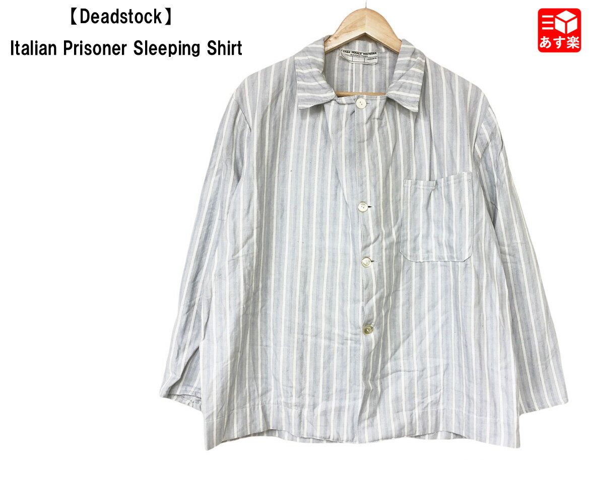 【Deadstock】Italian Prisoner Sleeping Shirt イタリア プリズナー スリーピング シャツ 長袖 ストライプ柄 サイズ：50 グレー×ライトグレー×ホワイト【新古品】新古品 デッドストック mellow【あす楽対応】【古着 mellow楽天市場店】