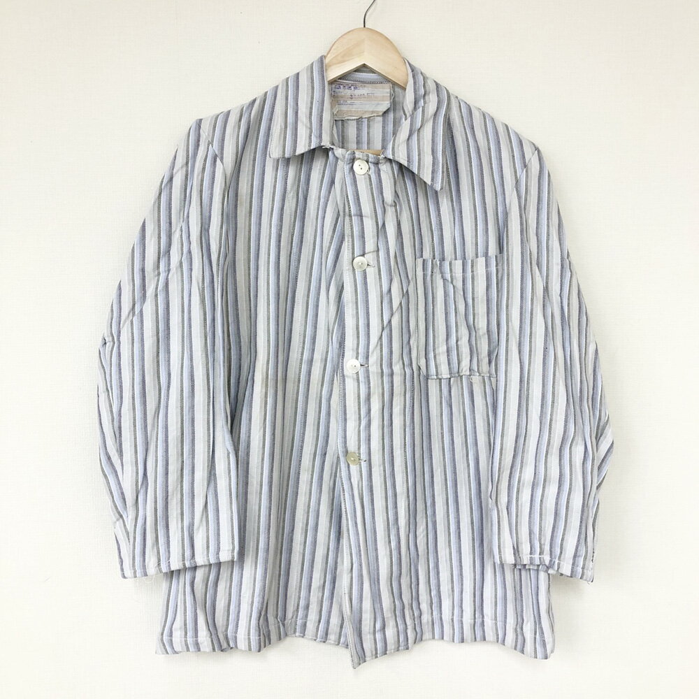 【Deadstock】Italian Prisoner Sleeping Shirt イタリア プリズナー スリーピング シャツ 長袖 ストライプ柄　サイズ：50 グレー×ネイビー×ブルー×ホワイト【新古品】新古品 デッドストック mellow【古着 mellow楽天市場店】
