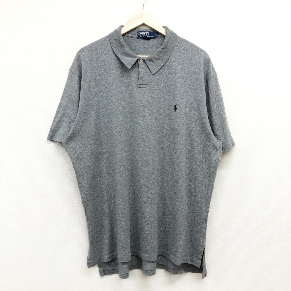 訳あり US古着 ポロ ラルフローレン POLO RALPH LAUREN コットン ポロシャツ 半袖 ワンポイント刺繍 1つボタン サイズ:メンズ XL ヘザ...