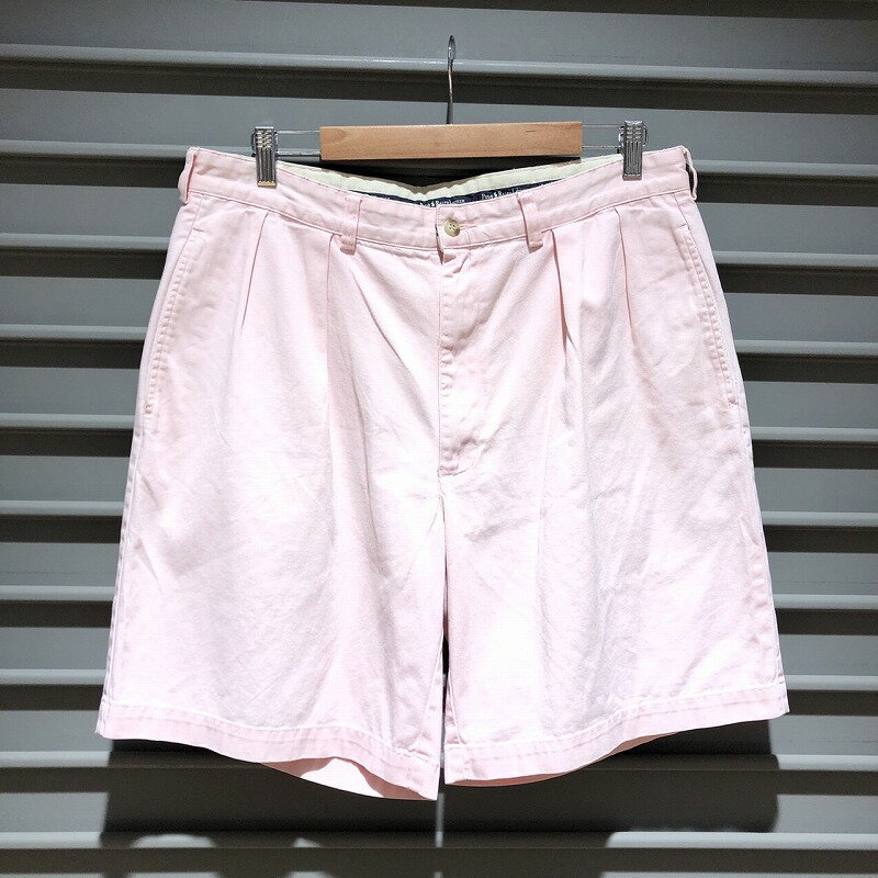 ポロ ラルフローレン Polo by Ralph Lauren 初期タグ チノ ショートパンツ ツータック TYLER SHORT サイズ:W36 ビッグサイズ ライトピンク【中古】