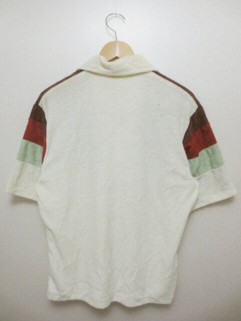 KENNINGTON/ケニントン パイル地 開襟 半袖 ポロシャツ 生成り系×焦げ茶×レンガ色×緑系【サイズ：MEDIUM】【中古】【古着屋mellow楽天市場店】