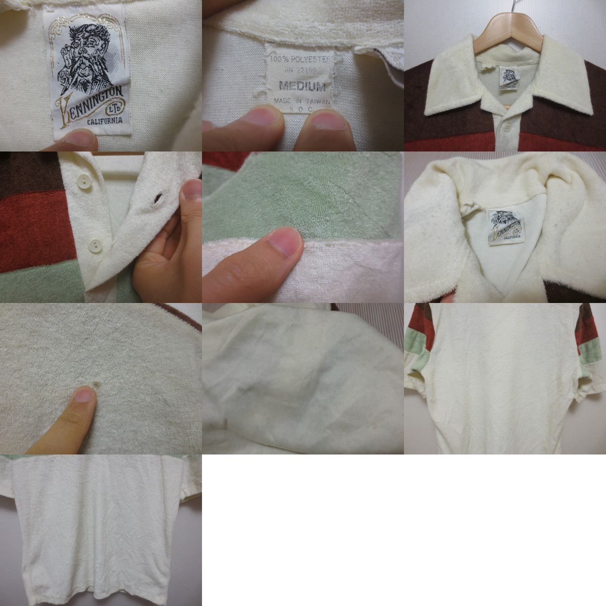 KENNINGTON/ケニントン パイル地 開襟 半袖 ポロシャツ 生成り系×焦げ茶×レンガ色×緑系【サイズ：MEDIUM】【中古】【古着屋mellow楽天市場店】