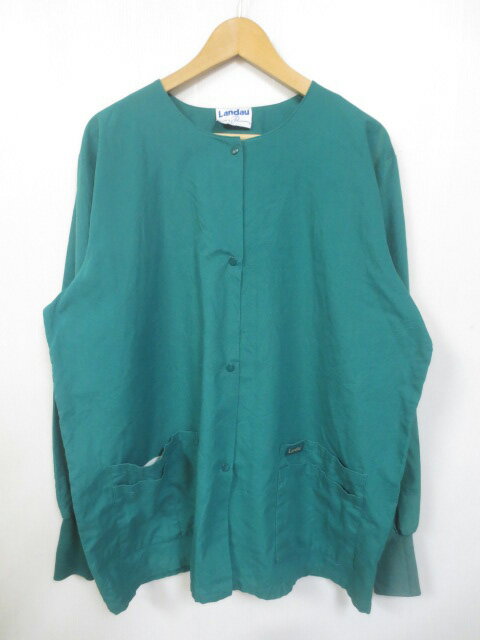 【SP7】Landau スナップボタン スクラブジャケット 長袖 無地 サイズ:Men 039 s XL位 グリーン系 【Scrub Jacket】【Warm-up Jacket】【レディース】【ドクターウェア】【US古着】【中古】【あす楽対応】【古着屋mellow楽天市場店】