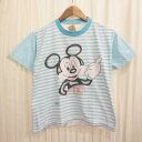 【中古】レディース EURO Disney Mckey Mouse/ユーロ ディズニー ミッキーマウス 半袖 ボーダー プリント Tシャツ 白×青【サイズ:表記...