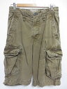 【中古】 AMERICAN EAGLE/アメリカンイーグル プリント入り USED加工 カーゴ ショートパンツ カーキ 【W29】【ショーツ】【膝丈】【アウトド...