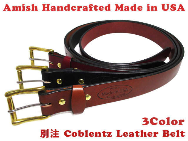  Amish Handcrfted 別注 Coblentz Leather Belt レザー ベルト Made in U.S.A 