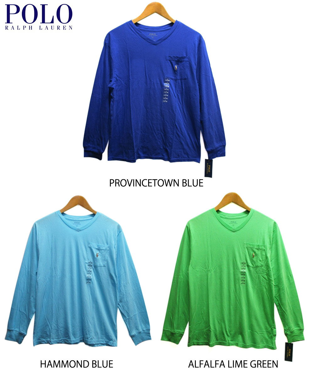 【新品】POLO RALPH LAUREN/ラルフローレン Vネック 長袖 ポケット Tシャツ 【カラー：PROVINCETOWN BLUE , HAMMOND BLUE , ALFALFA LIME GREEN】 【サイズ：Boy 039 s L , Boy 039 s XL】【COTTON LONG-SLEEVED V-NECK TEE】【ロンT】【あす楽対応】【古着屋mel