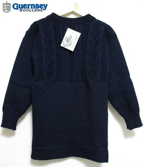 【今ならクーポン利用で1000円OFF★】【新品】 Guernsey WOOLLENS / ガンジーウーレンズ ウールニット ガンジーセーター 紺 Made in GUERNSEY BRITISH ISLES 【サイズ：36 , 38 , 40 , 42】【フィッシャーマン】【モックネック】【あす楽対応】【smtb-m】【古着屋mellow