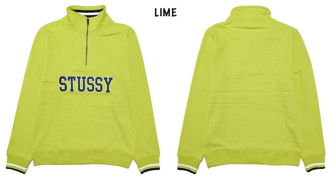 ステューシー STUSSY ハーフジップ スウェット コントラスト リブ モックネック CONTRAST RIB MOCK NECK ネイビー ライム S , M , L , XL 【118306】【新品】 新品 mellow USA企画 プルオーバー トレーナー ストリート ハイネック 【あす楽対応】【古着 mellow楽天市場店】