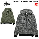 ステューシー 服 メンズ ステューシー STUSSY スウェット パーカー 総柄 フーディー ヴィンテージ ボーンズ VINTAGE BONES HOODIE ホワイト ライム S , M , L , XL 【118330】【新品】 新品 mellow USA企画 プルオーバー ストリート 【あす楽対応】【古着屋mellow楽天市場店】