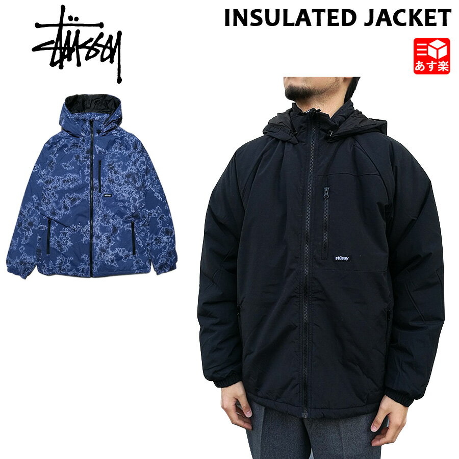 ステューシー STUSSY プリマロフト 中綿パーカー INSULATED JACKET ブラック インディゴ 総柄 サイズ：S , M , L 【115460】【新品】 新品 mellow USA企画 アウター ジャケット ブルゾン ストリート 【あす楽対応】【古着屋mellow楽天市場店】