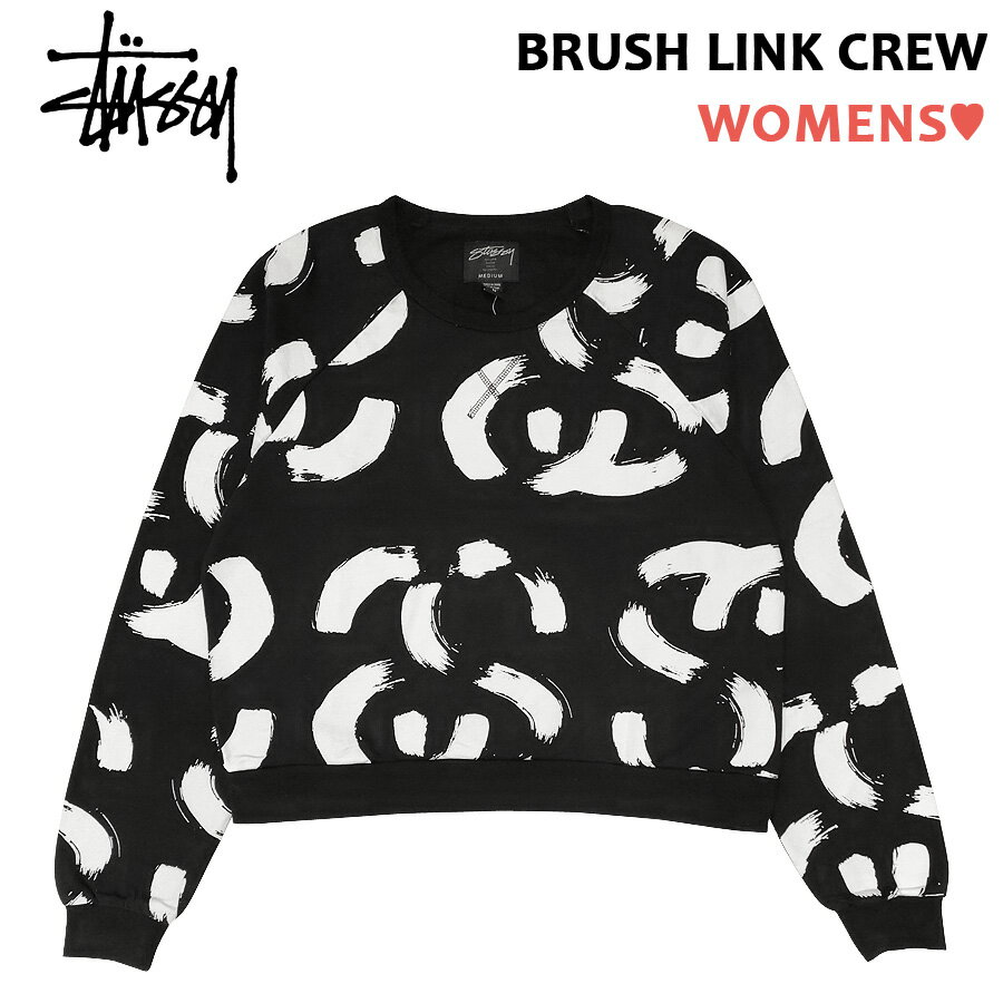【SP】レディース ステューシー STUSSY スウェット トレーナー 総柄 ブラッシュパターン BRUSH LINK CREW ブラッシュ リンク クルー ブラック×ホワイト サイズ：M 214230 新品 プルオーバー USA企画 あす楽対応 古着屋mellow楽天市場店のサムネイル