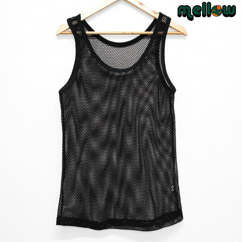 メッシュ タンクトップ ブラック サイズ:メンズ S-M 相当 レイヤード 重ね着 メッシュ編み 透け感 レディース 【新品】