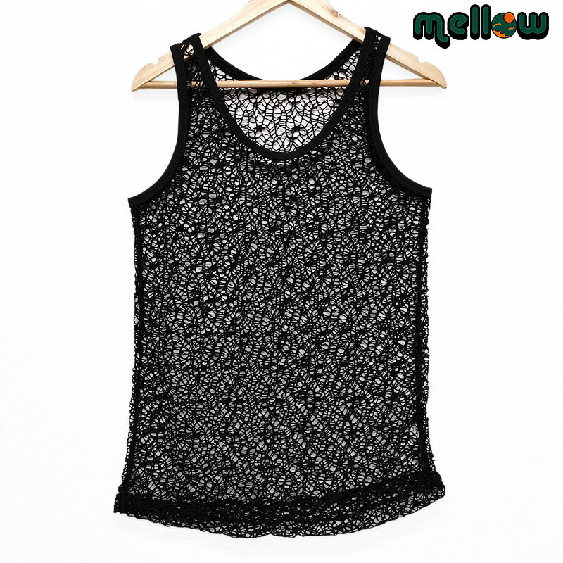 メッシュ タンクトップ ブラック サイズ:メンズ S-M 相当 スパイダーメッシュ ランダムメッシュ レイヤード 重ね着 メッシュ編み 透け感 レディース 【新...