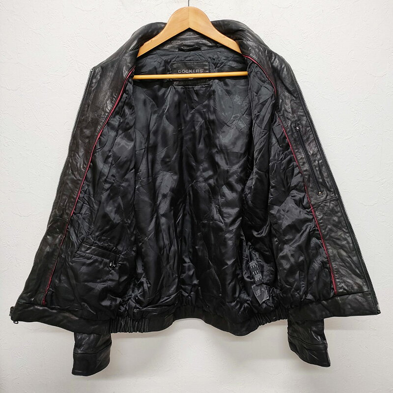 DOCKERS ドッカーズ レザージャケット 裏地キルティング ジップアップ ブラック サイズ：メンズ L アウター ブルゾン 革ジャン 本革 【中古】