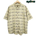 ウールリッチ WOOLRICH ボタンダウンシャツ 半袖 総柄 カジキ ベージュ×ネイビー サイズ:メンズ XL 古着 【中古】