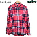 ラルフローレン ボタンダウン シャツ チェック柄 長袖 Ralph Lauren メンズ L レッド系×ネイビー×ホワイト 古着 【中古】