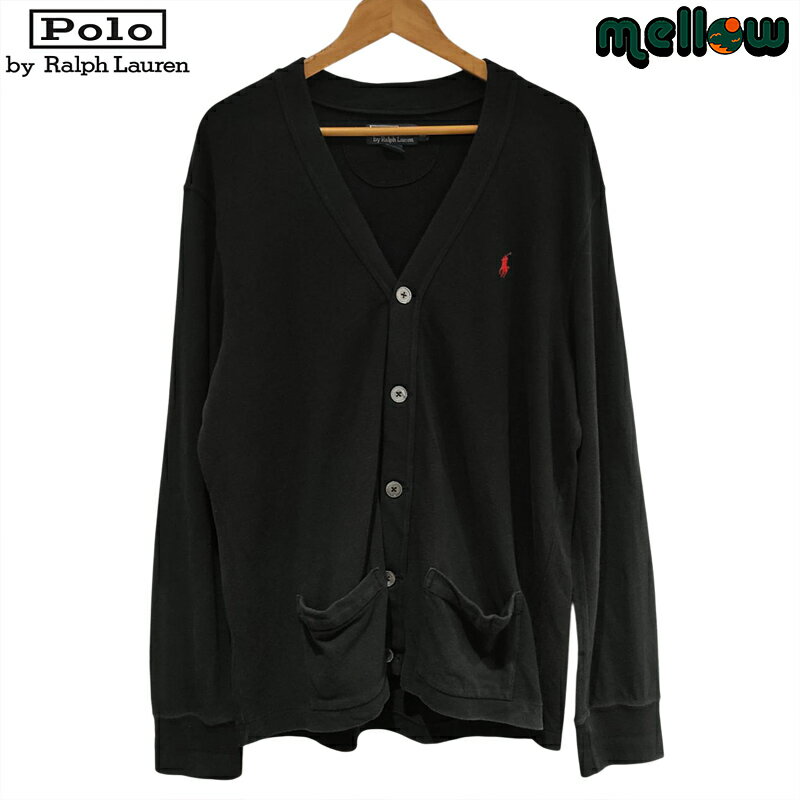 ポロ ラルフローレン カーディガン 鹿の子 ワンポイント刺繍 Polo by Ralph Lauren サイズ:メンズ XL ブラック ニット 古着 【中古】