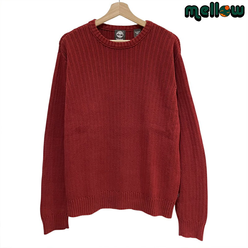 ティンバーランド セーター コットン ニット Timberland エンジ サイズ:メンズ L 長袖 プルオーバー 大きいサイズ 古着 【中古】