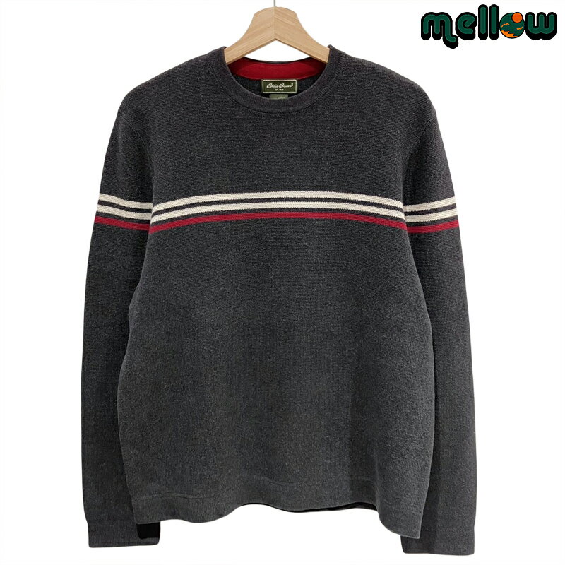 エディーバウアー セーター コットン ニット ラインデザイン Eddie Bauer チャコールグレー サイズ:メンズ M 長袖 プルオーバー 古着 【中古】