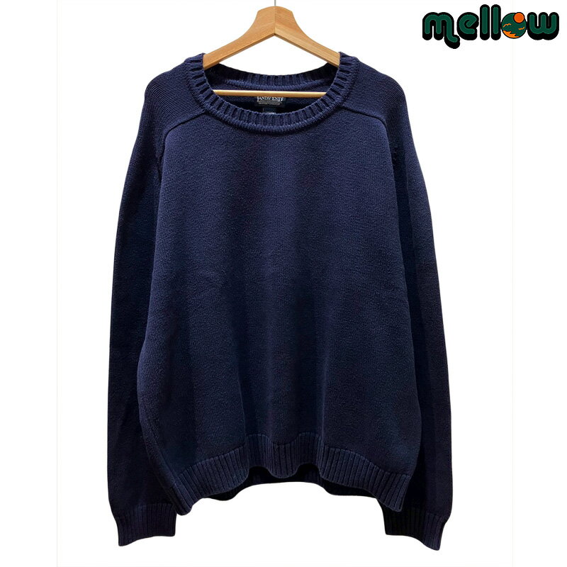 90's LANDS' END ドリフター セーター コットン ニット USA製 ネイビー サイズ:メンズ XL ランズエンド 長袖 プルオーバー DRIFTE...