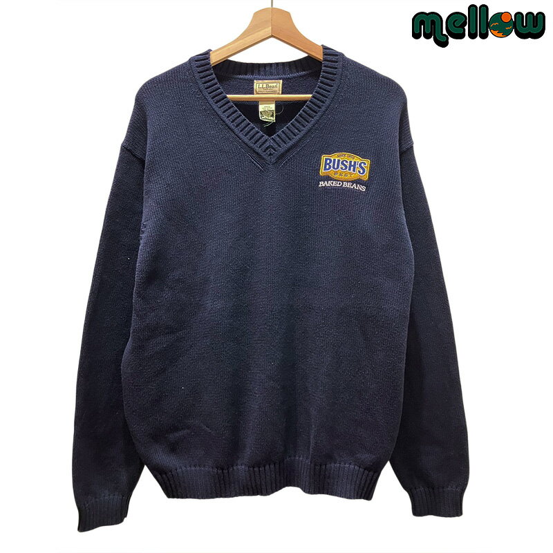 L.L.Bean セーター コットン ニット Vネック 刺繍 ネイビー サイズ:メンズ L エルエルビーン BUSH'S BEST 企業物 長袖 プルオーバー ...