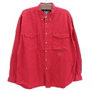 【今ならお得★ポイント5倍】トミー ヒルフィガー/TOMMY HILFIGER ボタンダウン シャツ 長袖 ワンポイント サイズ:XL レッド 【古着】 古着 ...