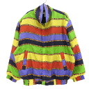 CASUAL CORNER ジップアップ 総柄 シルク ブルゾン ジャンパー 長袖 サイズ:L グリーン×パープル×イエロー×レッド×ブラック 【古着】 古着 ...