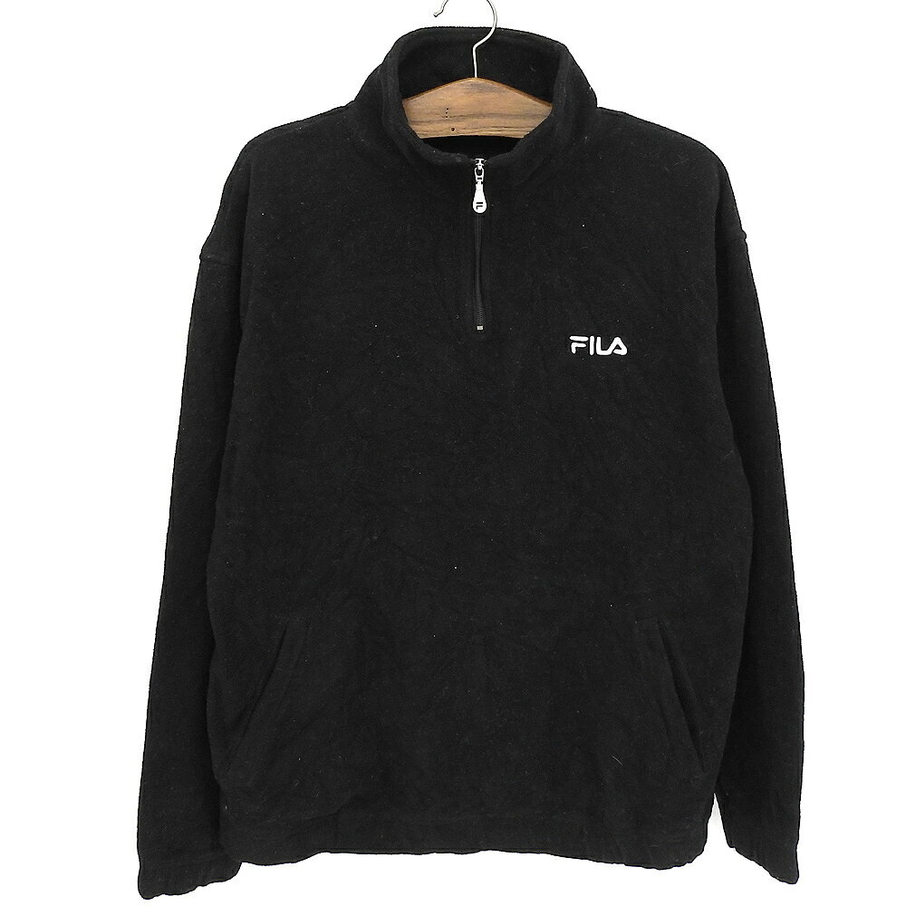 【半額！ 9/11 12時まで】フィラ/FILA ハーフジップ プルオーバー フリースジャケット 長袖 ロゴ刺繍 サイズ：L　ブラック 【古着】 古着 【中古】 中古 mellow 【古着屋mellow楽天市場店】